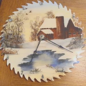 Hand Painted Saw blade Clock